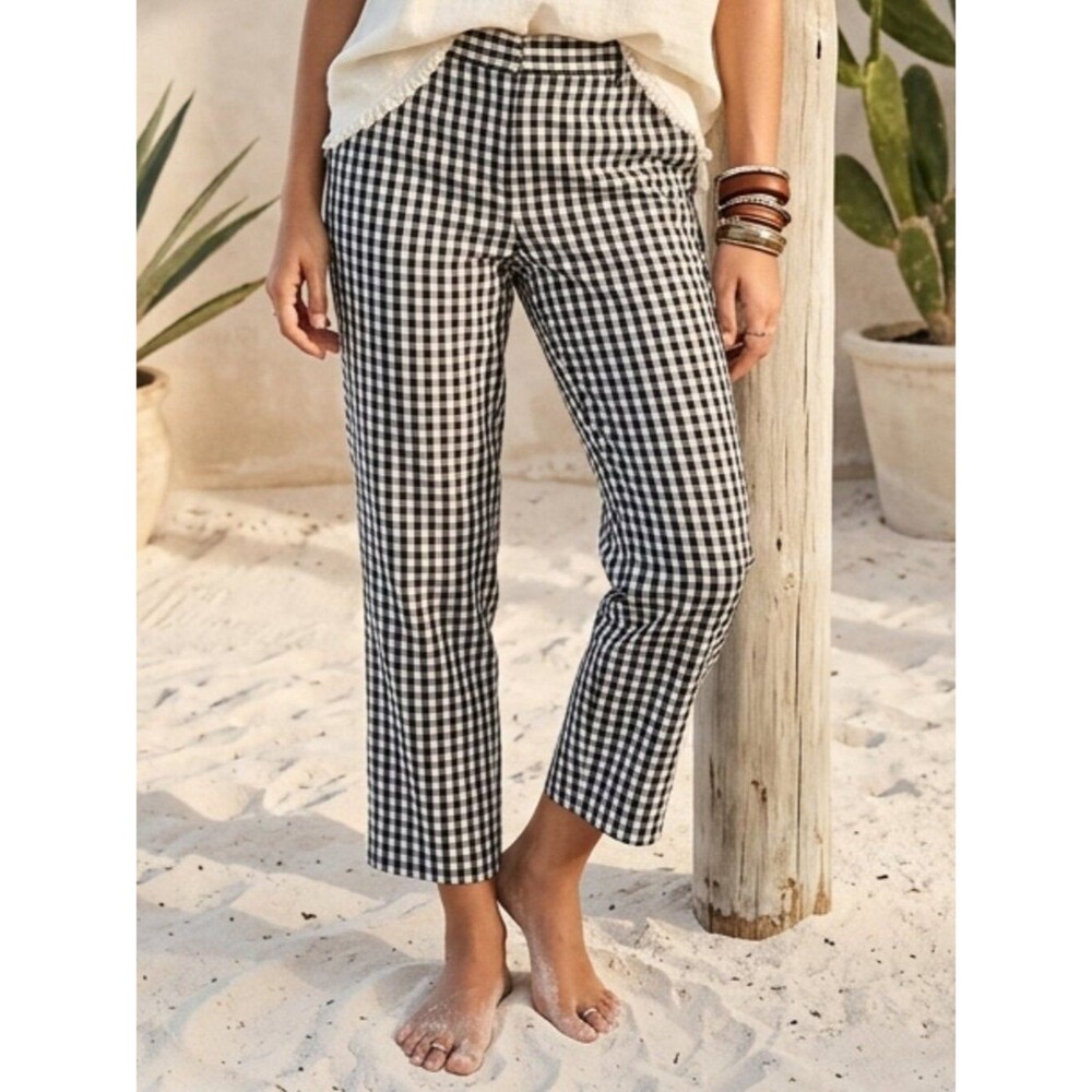 Chaps Black White Checked Ankle Pants Mid Rise Plaid Trousers Career Size 4